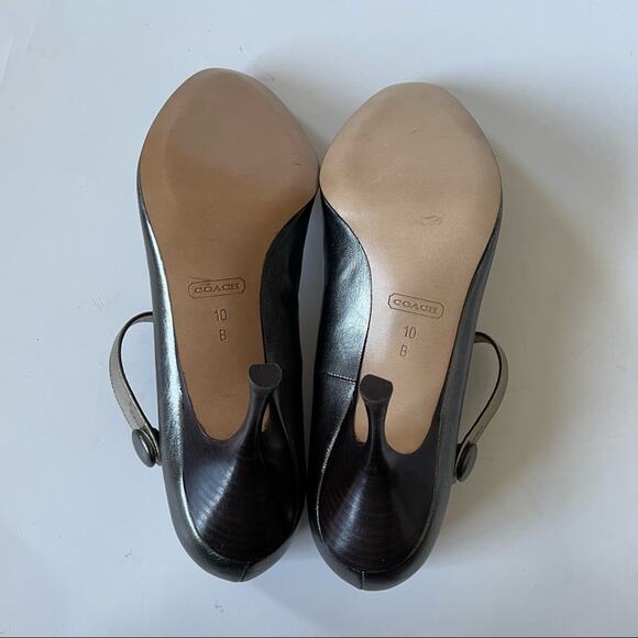 Coach Lauryn Mary Jane Heels Made in Italy Silver Pewter Metallic New 10 - Picture 4 of 14